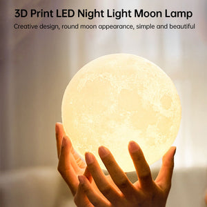 LED Night Light 3D Print Moon Lamp 8CM/12CM Battery Powered With Stand Starry Lamp 7 Color Bedroom Decor Night Lights Kids Gift