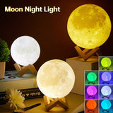 LED Night Light 3D Print Moon Lamp 8CM/12CM Battery Powered With Stand Starry Lamp 7 Color Bedroom Decor Night Lights Kids Gift