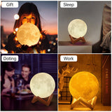 LED Night Light 3D Print Moon Lamp 8CM/12CM Battery Powered With Stand Starry Lamp 7 Color Bedroom Decor Night Lights Kids Gift