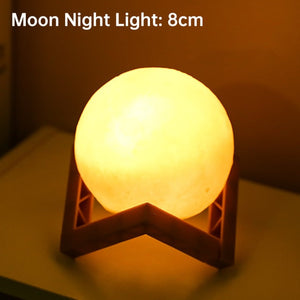 LED Night Light 3D Print Moon Lamp 8CM/12CM Battery Powered With Stand Starry Lamp 7 Color Bedroom Decor Night Lights Kids Gift