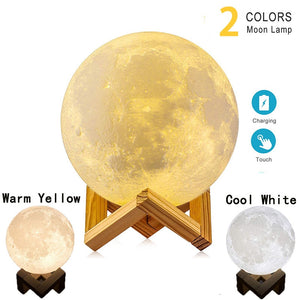 LED Night Light 3D Print Moon Lamp 8CM/12CM Battery Powered With Stand Starry Lamp 7 Color Bedroom Decor Night Lights Kids Gift