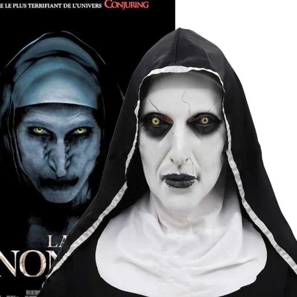 Horror Nun Latex Mask with Head Scarf