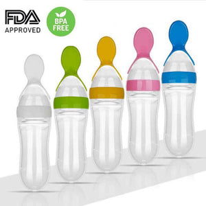 Safe Useful Silicone Baby Bottle With Spoon